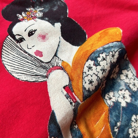 Zara Red Geisha Exotic Tee S/M - Picture 8 of 9